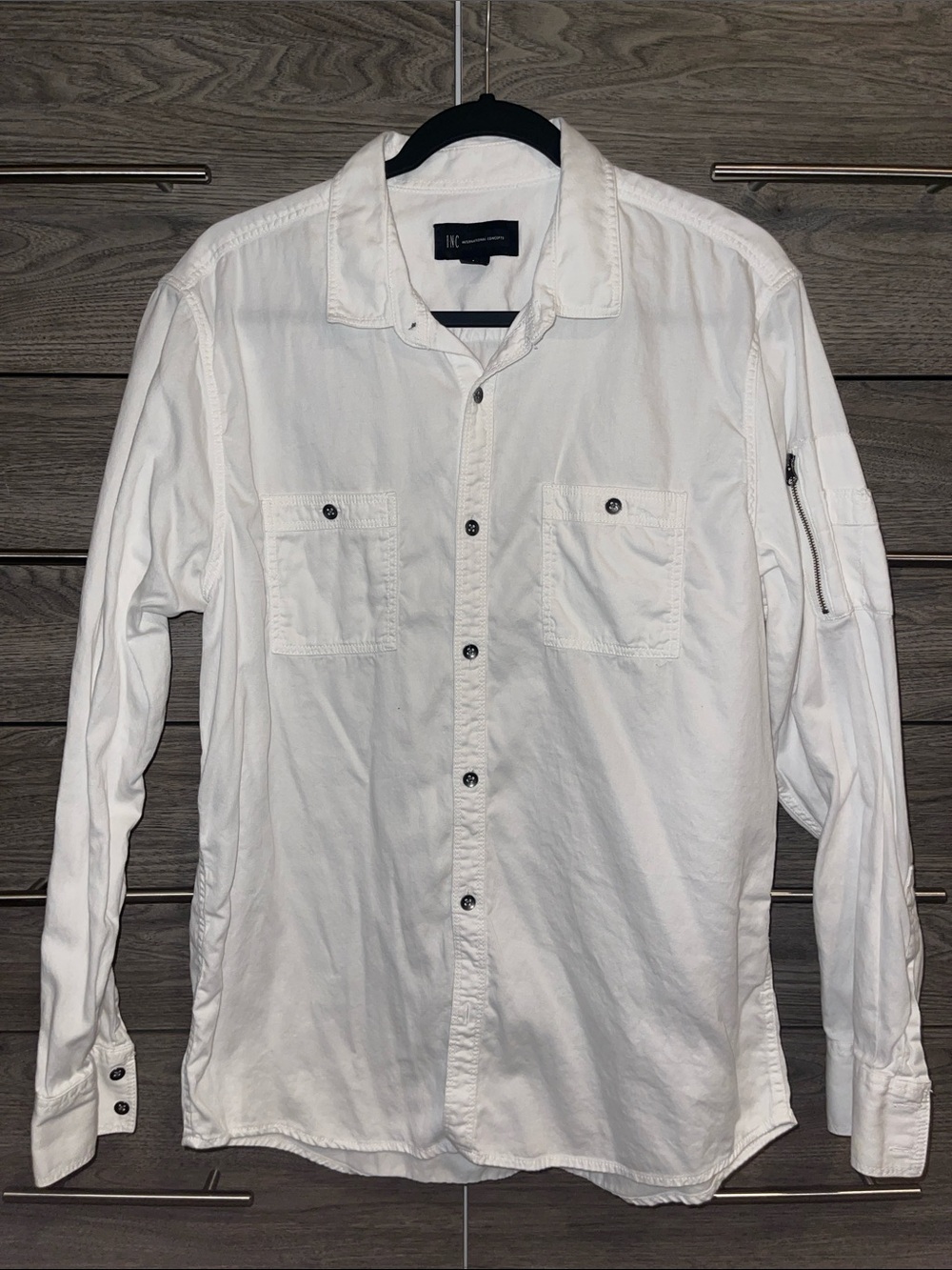 INC International Concepts White Casual Button-Down Shirt with Chest Pockets